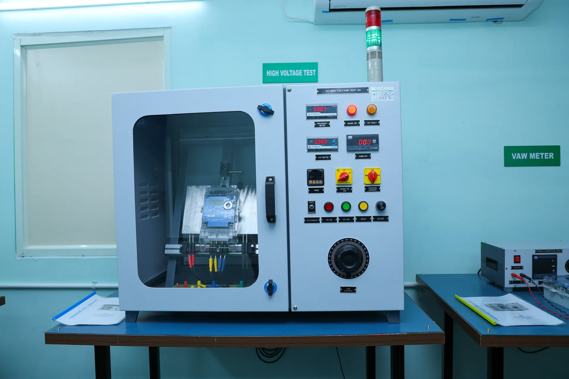 AC high voltage dielectric test enclosure with meter under test